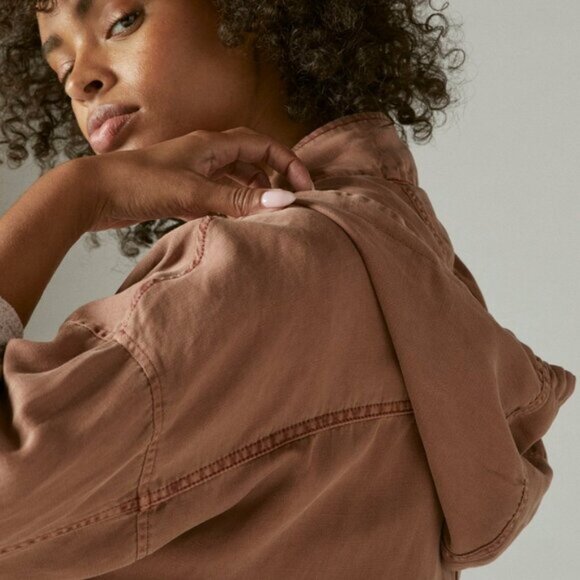 Lucky Brand Utility Anorak Hooded Linen Blend Jacket Size Large - Picture 3 of 9